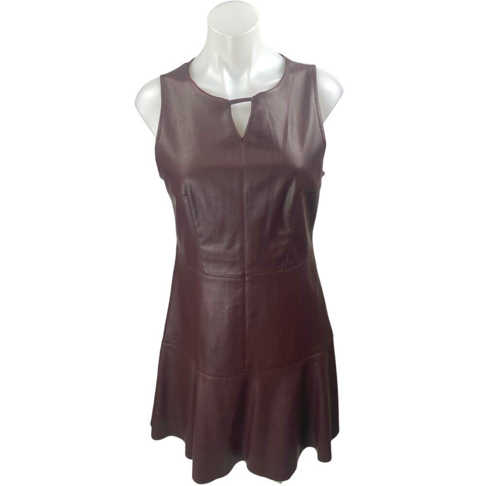 She + Sky Maroon Red Sleeveless Faux Leather Vegan A Line Mini Dress Size M